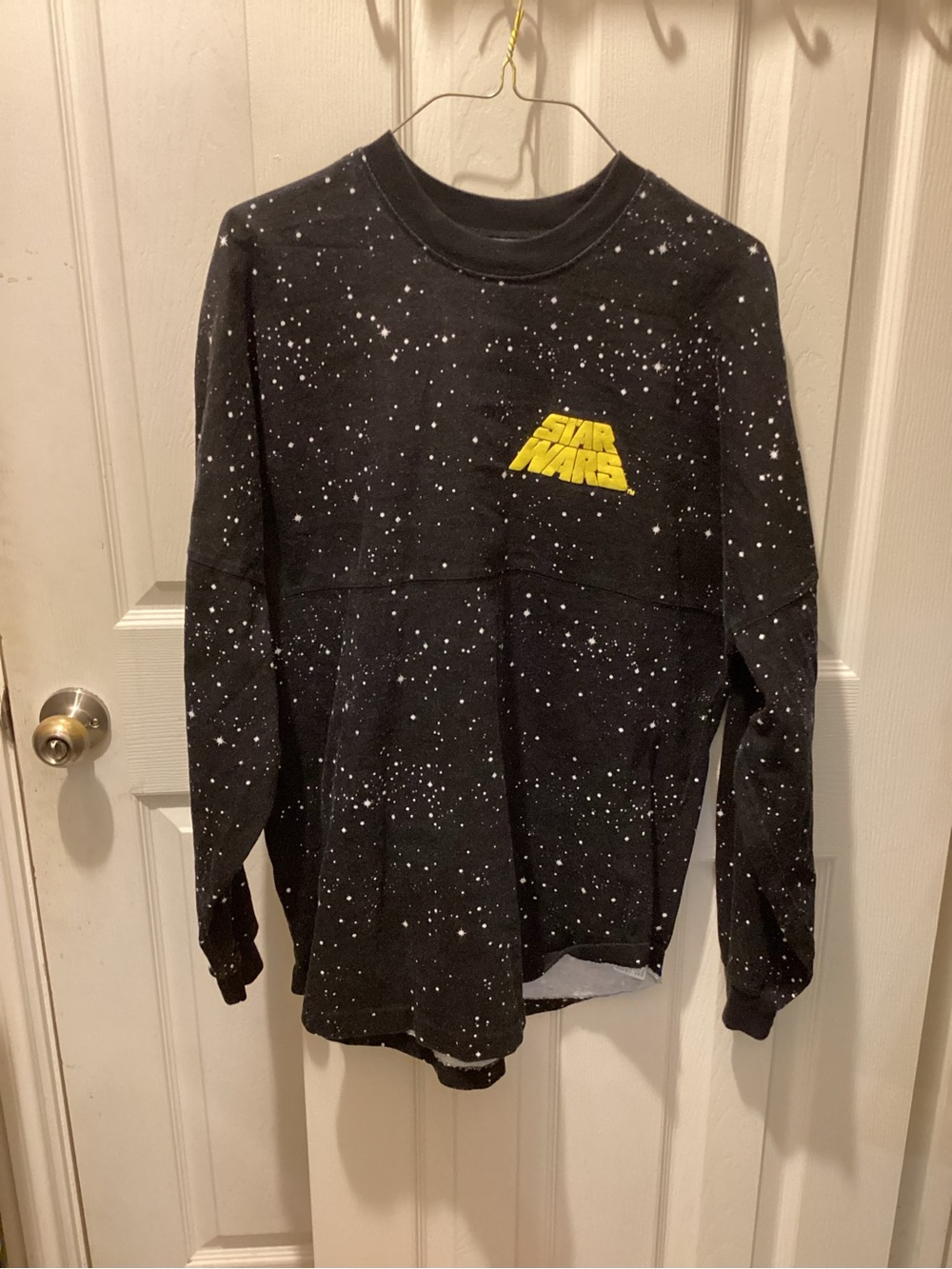 Disney Star Wars Black Speckled Crewneck Sweatshirt with Yellow Logo